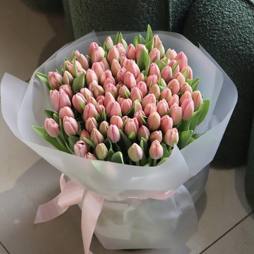 Bouquet of 101 pink tulips
