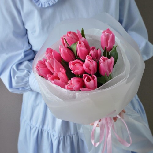 Букет из 15 тюльпанов розовых