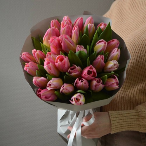 Букет из 35 тюльпанов розовых