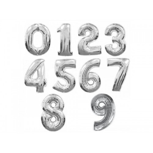 Воздушные шары - цифры СЕРЕБРО, с гелием